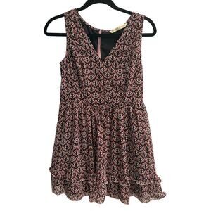 Wayward Fancies eShakti Size Small 6 Pink Floral Geometric Ruffle Mini Dress